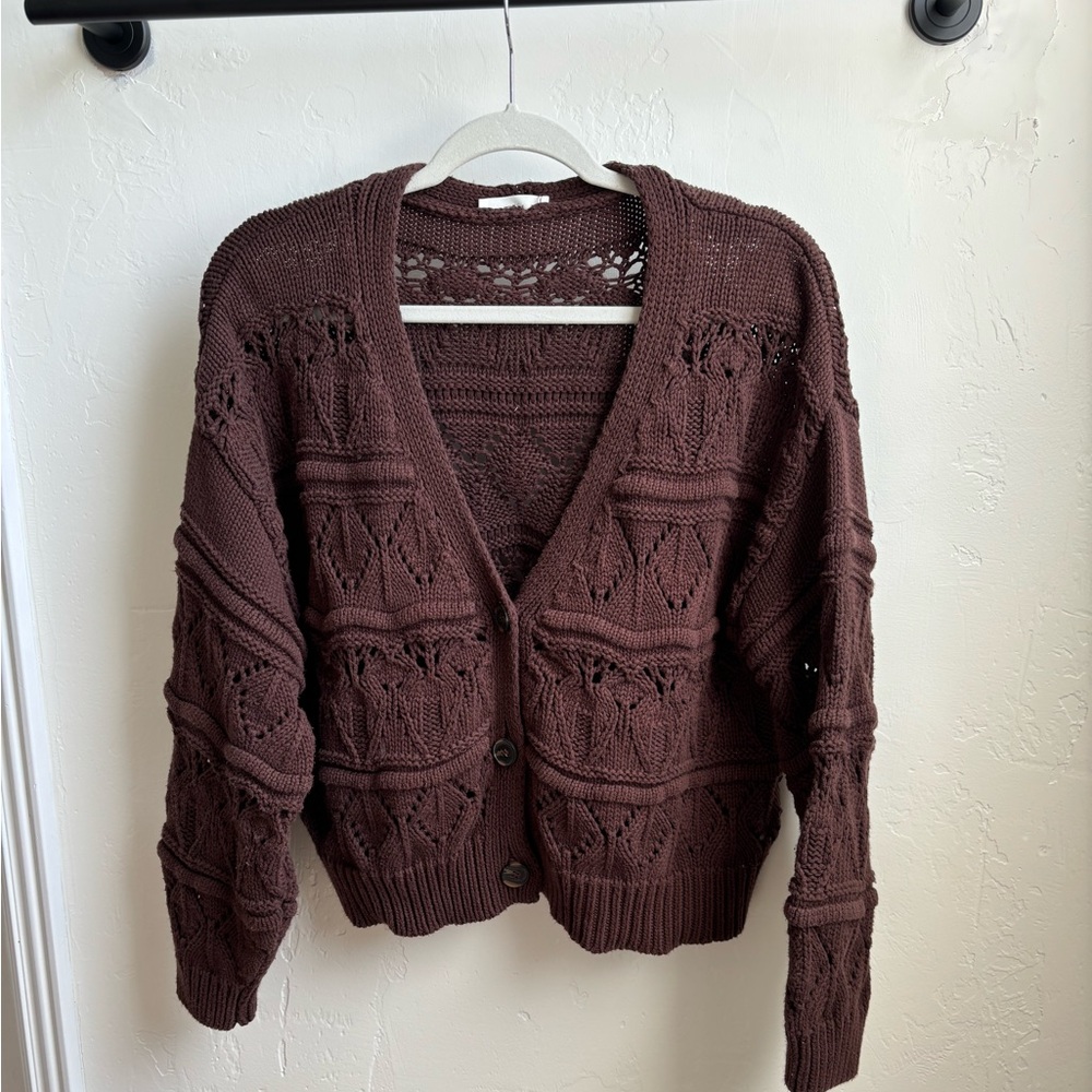Chocolate espresso brown Neuflora cropped crochet Daphne cardigan